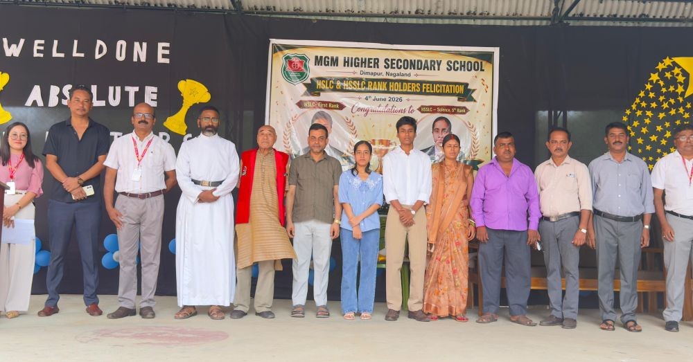 Faculty along with the rank holders from MGM Higher Secondary School during a felicitation programme in Dimapur on June 4
